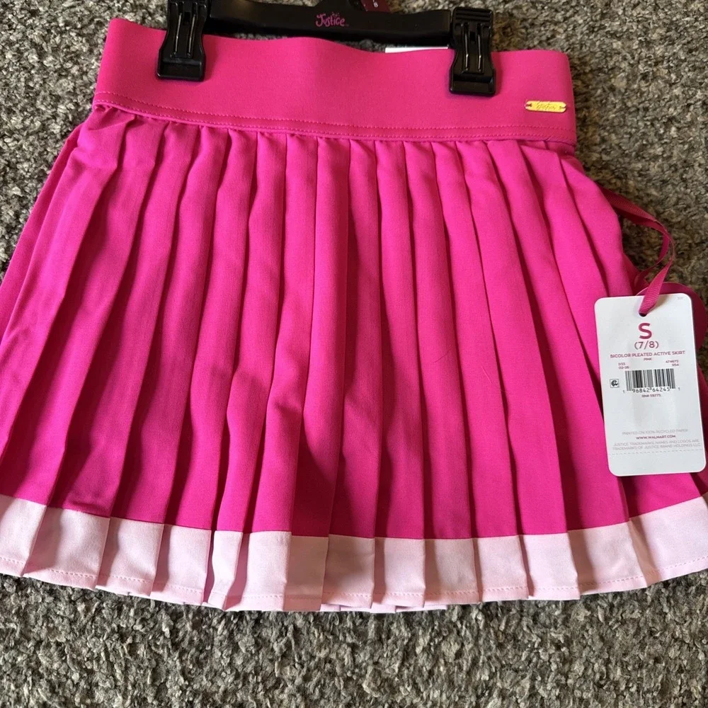 Justice Skort Skirt Girls Small 7/8 Pleated Built In Shorts Tech Pocket Athletic